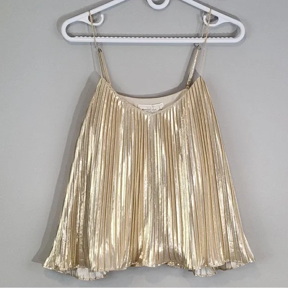 Abercrombie & Fitch Gold Champagne Pleated Swing Tank Top Sz. Small - Picture 2 of 9